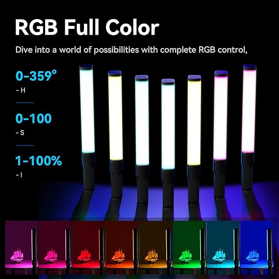 ULANZI VL360 Upgrade 38W RGB Handheld Light Wand LED Video Light Stick with Barndoor, 360°Full Color 2500K-10000K CRI94+ Photography Tube Lighting Stick with 20 Preset Scenes 3400mAh Battery ULANZI VL360 Upgrade 38W RGB Handheld Light Wand LED Video Light Stick with Barndoor, 360°Full Color 2500K-10000K CRI94+ Photography Tube Lighting Stick with 20 Preset Scenes 3400mAh Battery